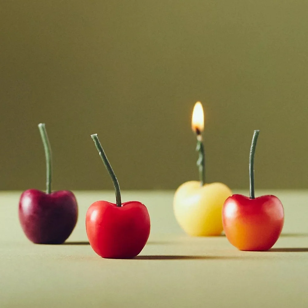 Anthropologie Cherry Candle Set - Red, Purple, Yellow, Orange